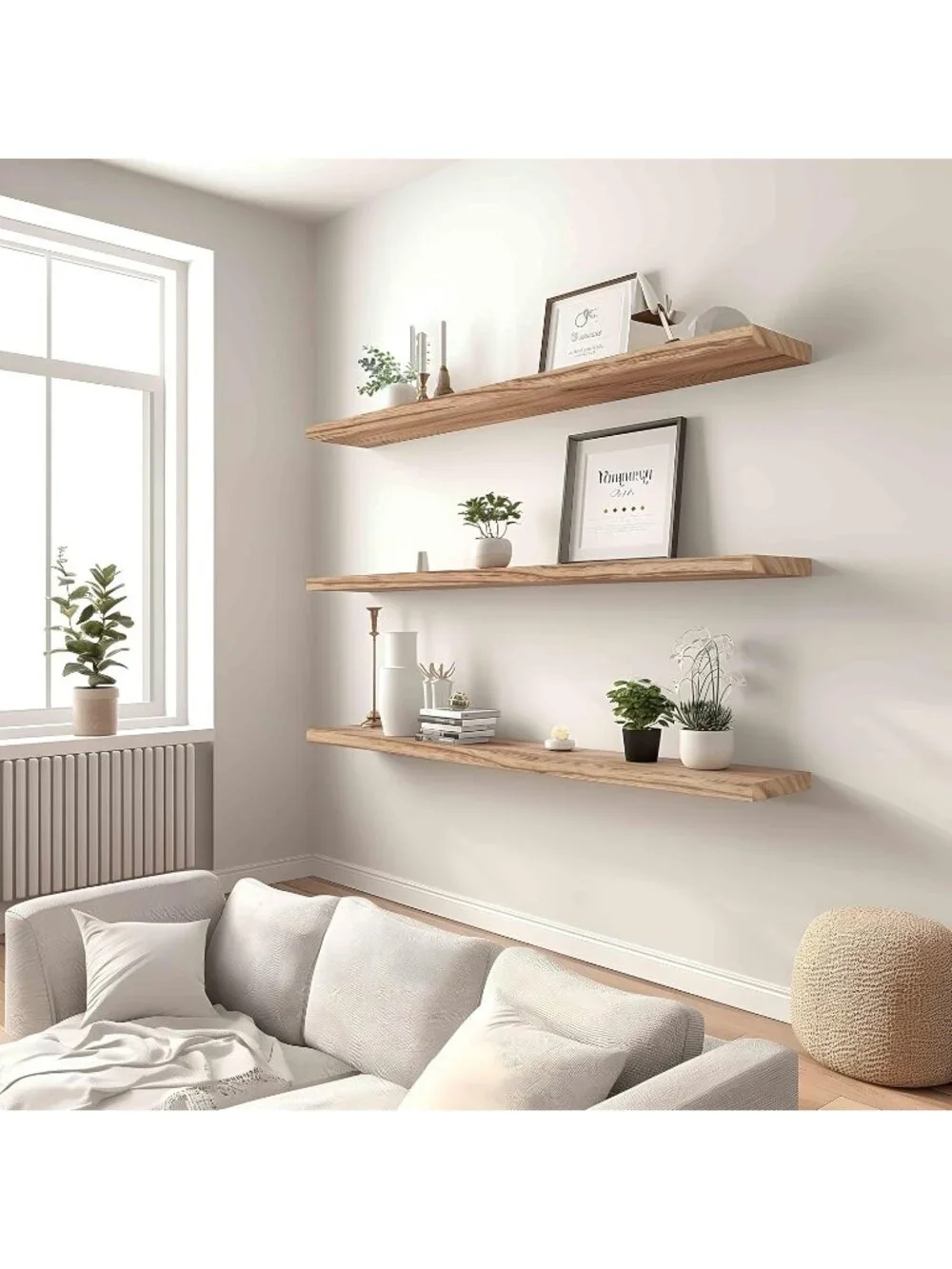 New Set of 4 Rustic Wood Floating Shelves for Wall Decoration for Home - 48In